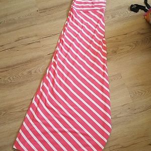 Coral striped maxi skirt